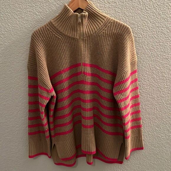 Barbour Tan and Pink Striped Turtleneck Sweater - Picture 1 of 8